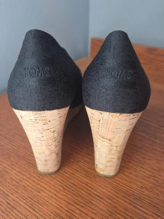 Toms Open Toe Espadrille Wedge Heels Black Size 7.5 - Picture 3 of 7